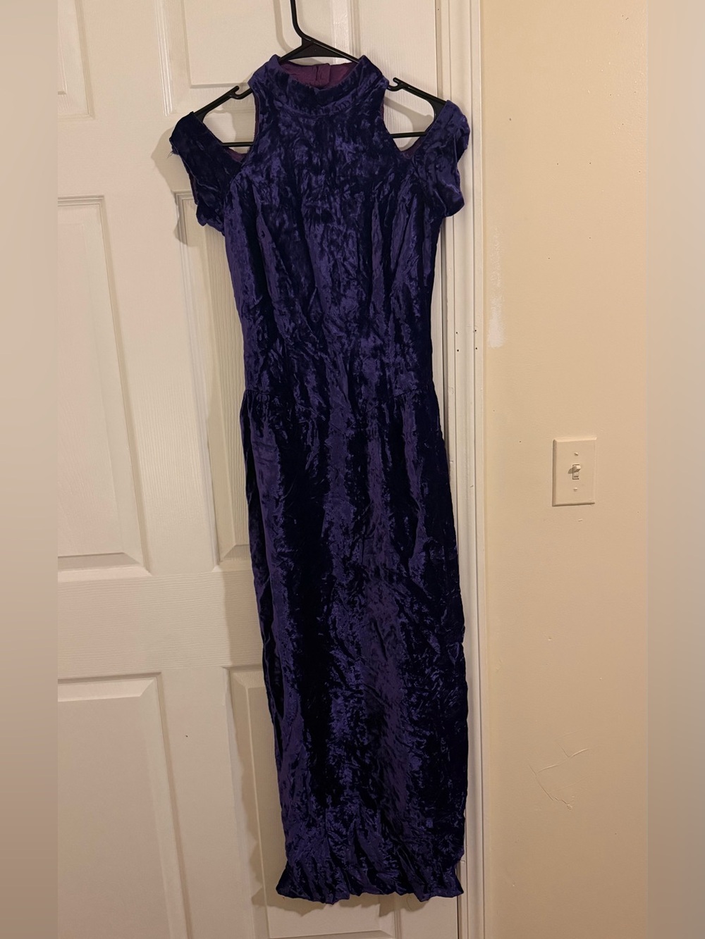 Velvet Cold-Shoulder Maxi Dress in Deep Purple
